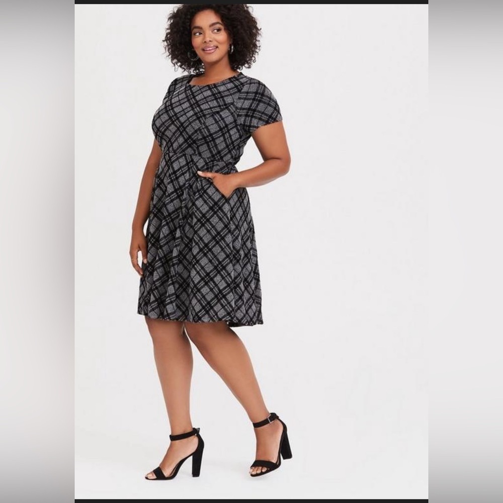torrid Black & Gray Plaid Fit-and-Flare Mini Dress